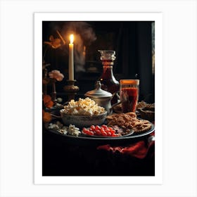 Table With Food And Drinks Art Print