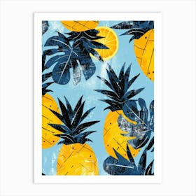 Pineapples On Blue Background Art Print