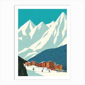 La Plagne, France Midcentury Vintage Skiing Poster Art Print