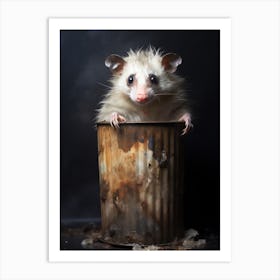 Light Watercolor Painting Of A Possum In Trash Can 3 Art Print