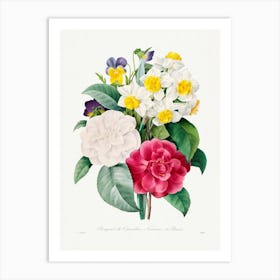 Camellia Narcissus And Pansy Bouquet, Pierre Joseph Redouté Art Print
