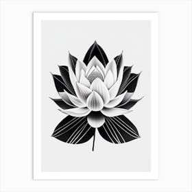 Lotus Flower In Garden Black And White Geometric 1 Art Print