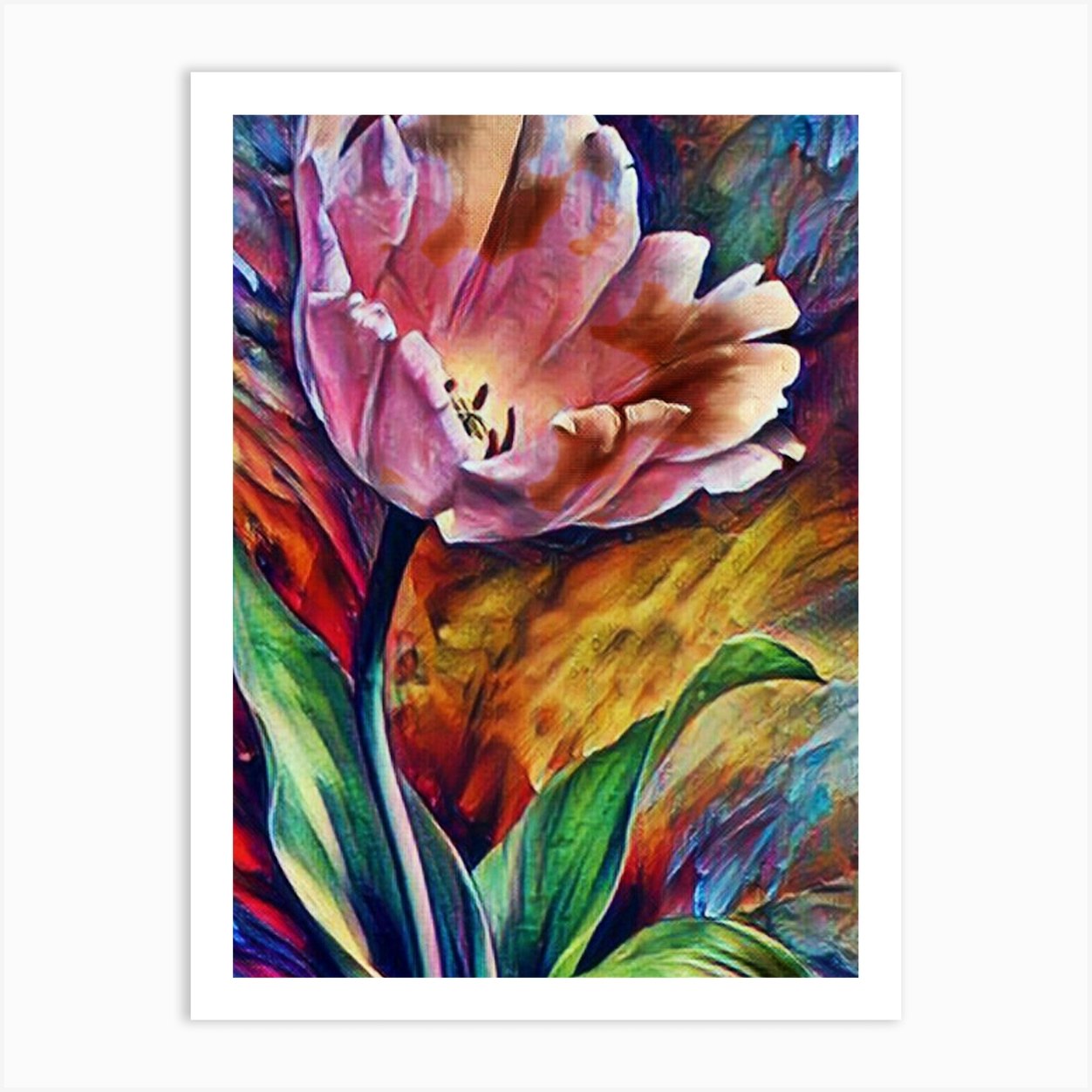 Acrylic Painting Tulip Flower Garden Landscape. Colorful Wall Art 11x14