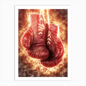 Classic Boxing Gloves On Fire Art Print