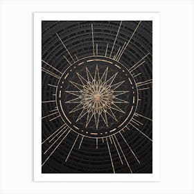 Geometric Glyph Symbol in Gold with Radial Array Lines on Dark Gray n.0141 Art Print