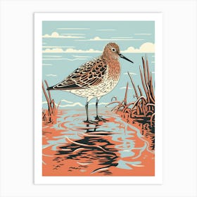 Vintage Bird Linocut Dunlin 4 Art Print