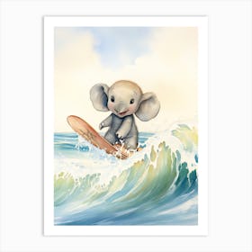 Elephant Painting Surfing Watercolour 2 Art Print