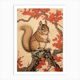 Squirrel Animal Drawing In The Style Of Ukiyo E 4 Art Print