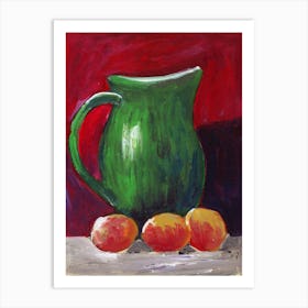 Apricots And A Green Jug - still life painting vertical red green orange Anton Maliar kitchen Art Print