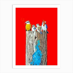 Birds On A Telephone Pole Art Print