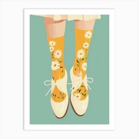 Woman White Shoes With Flowers 2 Art Print