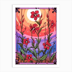 Pink And Red Plant Illustration Spiderwort 1 Art Print