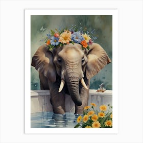 Elephant In The Pool Art Print