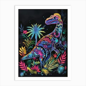 Neon Pattern Dinosaur Art Print