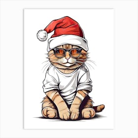 Cat Christmas Hat Art Print