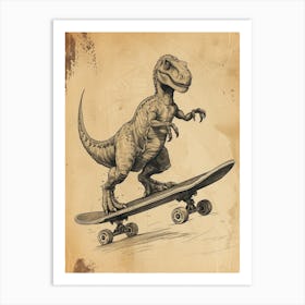 Vintage Nodosaurus Dinosaur On A Skateboard 2 Art Print