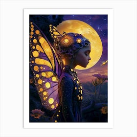 Fairy by the moon Art Print