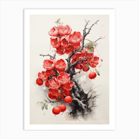 Cherry Tree Close Up, Japanese Brush Painting, Ukiyo E, Minimal 2 Art Print