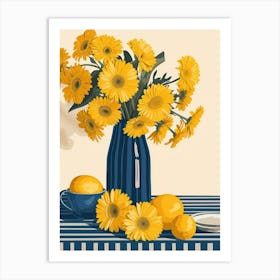Gerbera Daisy Flowers On A Table   Contemporary Illustration 1 Art Print