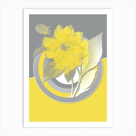 Vintage Double Dahlias Botanical Geometric Art in Yellow and Gray n.021 Art Print