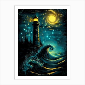 Lighthouse At Night 14 Art Print