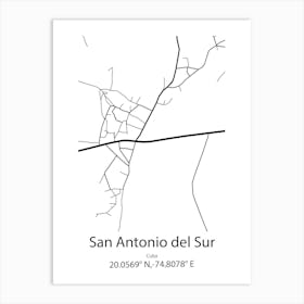 San Antonio De Los Banos,Cuba Minimalist Map Art Print