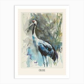 Crane Colourful Watercolour 1 Poster Art Print