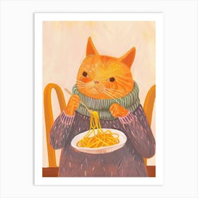 Orange Cat Pasta Lover Folk Illustration 2 Art Print