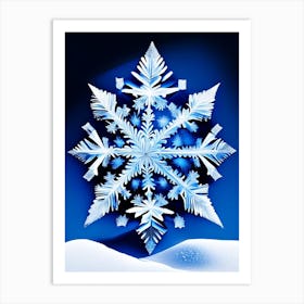 Crystal, Snowflakes, Blue & White Illustration Art Print