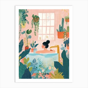 Girl Having A Bath With Plants Lo Fi Kawaii Illustration 1 Art Print