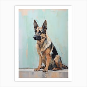 German Shepherd Dog, Painting In Light Teal And Brown 3 Art Print