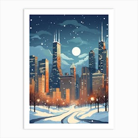 Winter Travel Night Illustration Chicago Usa 2 Art Print