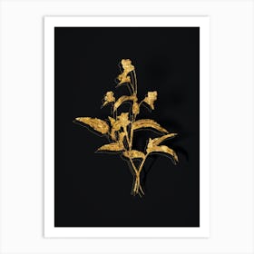 Vintage Blue Spiderwort Botanical in Gold on Black n.0107 Art Print