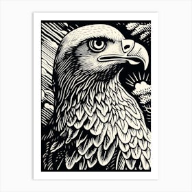 B&W Bird Linocut Golden Eagle 1 Art Print