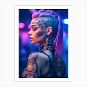 Cyberpunk Girl Portrait Poster