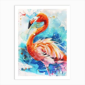 Flamingo Colourful Watercolour 2 Art Print