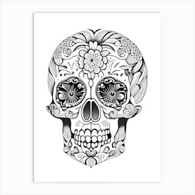 Sugar Skull Day Of The Dead Inspired 2 Skull Line Drawing Art Print