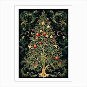 William Morris Style Christmas Tree 12 Art Print