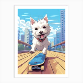 West Highland White Terrier (Westie) Dog Skateboarding Illustration 2 Art Print