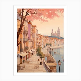 Santander Spain 4 Vintage Pink Travel Illustration Art Print