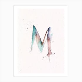 M Letter Alphabet Minimalist Watercolour 1 Art Print