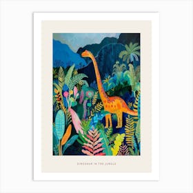 Colourful Dinosaur In The Jungle Leaves Painting 1 Poster Art Print