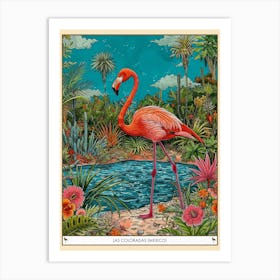 Greater Flamingo Las Coloradas Mexico Tropical Illustration 6 Poster Art Print