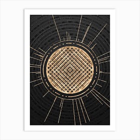 Geometric Glyph Symbol in Gold with Radial Array Lines on Dark Gray n.0283 Art Print