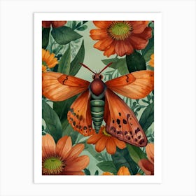 Moth On A Flower Art Print