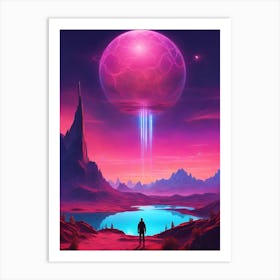 Man Looking At A Pink Planet Art Print