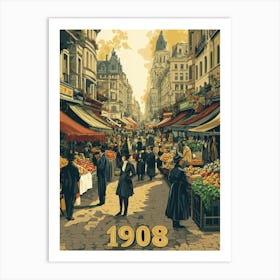 Aihrgdesign A Retro Poster Of A Bustling 1908 City Market Fea B9c9d0a2 7a7b 4808 B438 8aeca6fbe1c5 2 Art Print