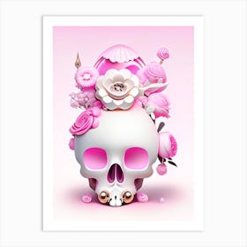 Skull With Surrealistic Elements 2 Pink Kawaii Art Print