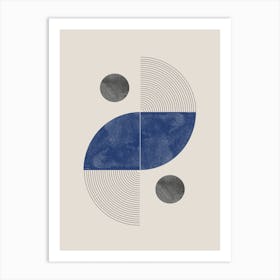 Blue Geometric Modern Graphic Watercolor Art Retro Vibe Art Print