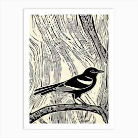 Magpie Linocut Bird Art Print